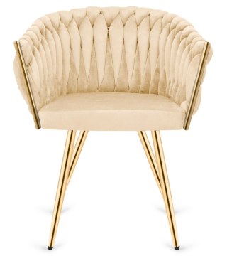 Krzesło plecione Lugano fotel TRECCIA CREAM VELVET GOLD