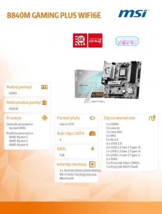 Płyta główna B840M GAMING PLUS WIFI6 am5 4DDR5 mATX