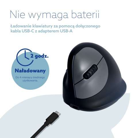 R-Go Pele HE ergonomiczna myszka lewa Bluetooth sidabrina