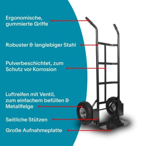 Wózek transportowy 200 kg stalowy 2 koła pompowane magazynowy do ładunków