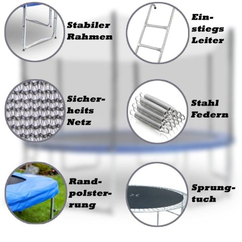 Ogrodowa trampolina do skakania 250cm siatka bezpieczeństwa wysoka do 100kg obciążenie