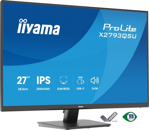 Iiyama ProLite X2793QSU-B1 monitor komputerowy 68,6 cm (27") 2560 x 1440 px Quad HD LED Czarny