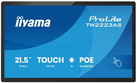 Iiyama TW2223AS-B3P signage display Interaktywny płaski panel 54,6 cm (21.5") Wi-Fi 450 cd/m2 Full HD Czarny Ekran dotykowy Proc