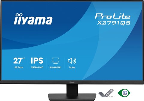 Iiyama ProLite X2791QS-B1 monitor komputerowy 68,6 cm (27") 2560 x 1440 px Quad HD LED Czarny