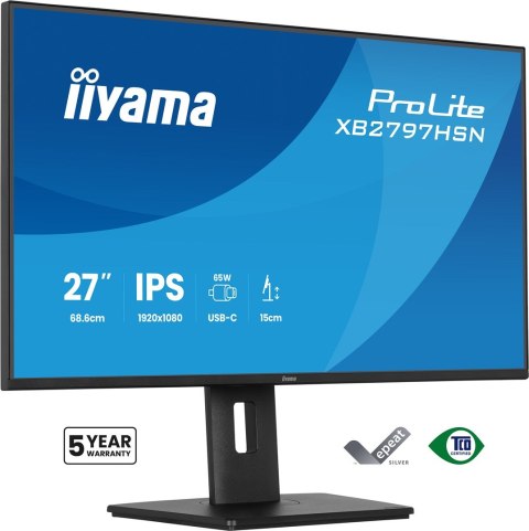 Iiyama ProLite XB2797HSN-B1 monitor komputerowy 68,6 cm (27") 1920 x 1080 px Full HD LCD Czarny