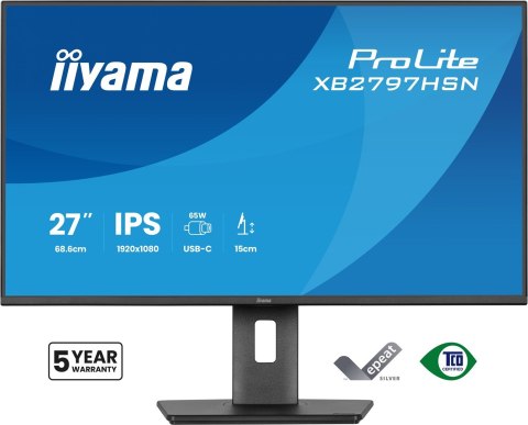 Iiyama ProLite XB2797HSN-B1 monitor komputerowy 68,6 cm (27") 1920 x 1080 px Full HD LCD Czarny