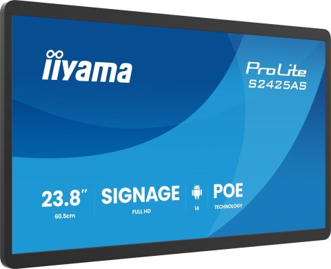 Iiyama ProLite S2425AS-B1P Płaski panel Digital Signage 60,5 cm (23.8") LCD Wi-Fi 500 cd/m2 Full HD Czarny Procesor wbudowany An
