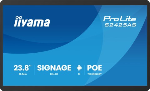 Iiyama ProLite S2425AS-B1P Płaski panel Digital Signage 60,5 cm (23.8") LCD Wi-Fi 500 cd/m2 Full HD Czarny Procesor wbudowany An