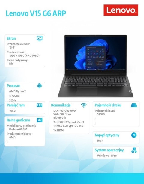 Laptop V15 G6 83UU001SPB W11Pro 7 170/16GB/512GB/INT/15.6 FHD/Business Black/1YR CI + 3 YR OS