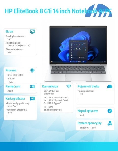 Notebook EliteBook 8 G1i U5-225U 1TB/32GB/W11P/14 cali C51LKET