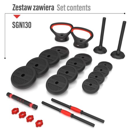 Zestaw ciężarów 6w1 HMS SGN130 (sztanga, sztangielki i kettlebell) 30kg