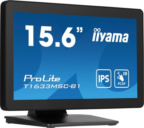 Monitor IIYAMA T1633MSC-B1 15.6inch PCAP Full HD Bezel Free Front 10P Touch 385cd/m2 HDMI DP USB Interface HUB 2x2.0 Speakers