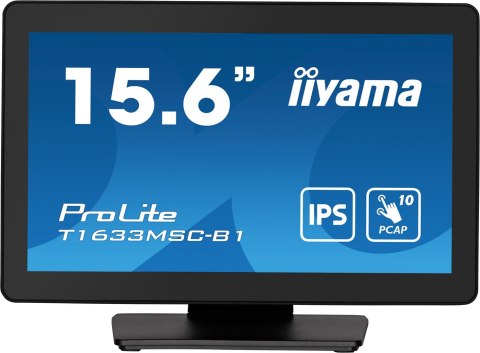 Monitor IIYAMA T1633MSC-B1 15.6inch PCAP Full HD Bezel Free Front 10P Touch 385cd/m2 HDMI DP USB Interface HUB 2x2.0 Speakers