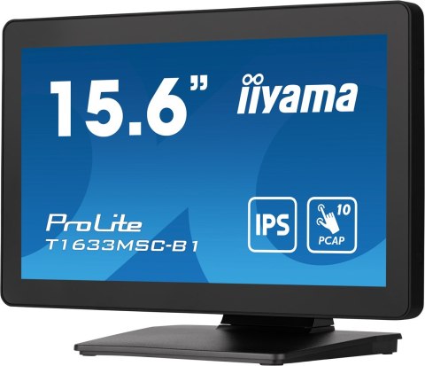 Monitor IIYAMA T1633MSC-B1 15.6inch PCAP Full HD Bezel Free Front 10P Touch 385cd/m2 HDMI DP USB Interface HUB 2x2.0 Speakers