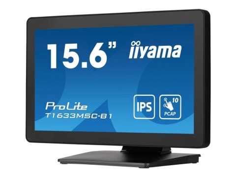 Monitor IIYAMA T1633MSC-B1 15.6inch PCAP Full HD Bezel Free Front 10P Touch 385cd/m2 HDMI DP USB Interface HUB 2x2.0 Speakers