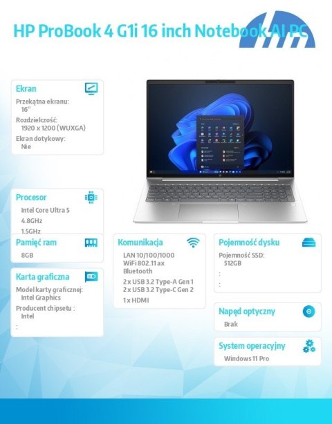 Notebook ProBook 4 G1i U5 225U 512GB 8GB W11P 16 D89S1ET