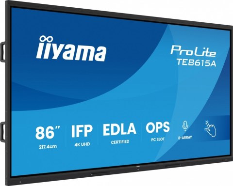 Monitor interaktywny 86 cali TE8615A B2AG IPS 4K 40pkt 550cd DeepContrast IR+  HDMI x2 DP USB C  2 x 20W  OPS Slot x1  5xUSB 