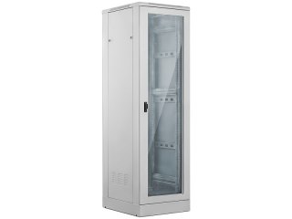 Szafa 24U 600x600, drzwi przednie szklane, drzwi tylne metalowe pełne, zamek, 4 belki nośne, cokół w zestawie, do samodzielnego 