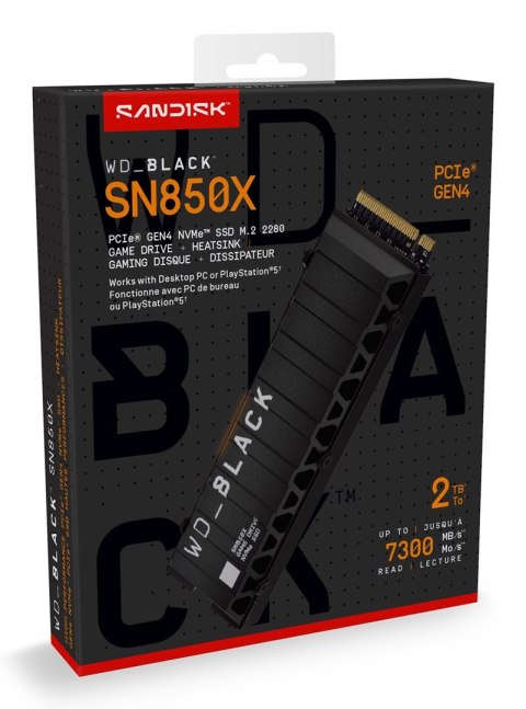 SSD PCIE G4 M.2 2TB W/HEATSINK/BLACK SN850X WDS200T2XHE WDC
