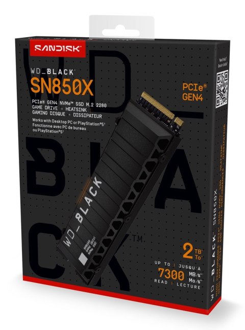 SSD PCIE G4 M.2 2TB W/HEATSINK/BLACK SN850X WDS200T2XHE WDC