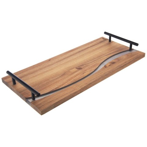 Taca do Serwowania Drewniana RIVER 42 x 20 cm ORION Żywica Uchwyty Metalowe