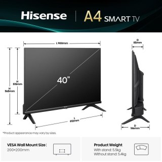 Hisense 40A4Q 101,6 cm (40") Full HD Smart TV Wi-Fi Czarny 200 cd/m2