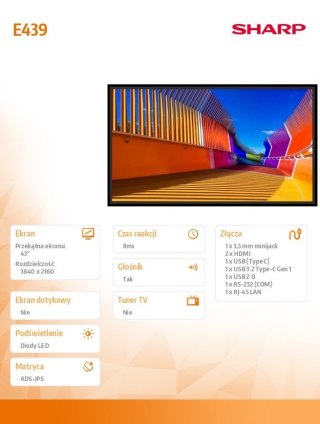 Monitor wielkoformatowy MultiSync E439 43 cale UHD 16/7 350cd/m2