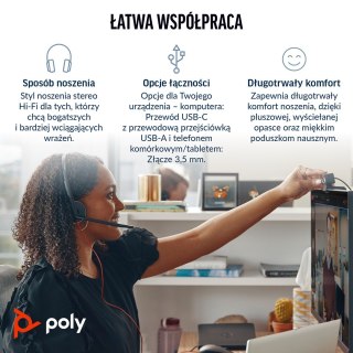 Słuchawki przewodowe POLY Blackwire 3325 Stereo Microsoft Teams Certified USB-C Headset 3.5mm Plug USB-C/A Adapter Przewodowa Op